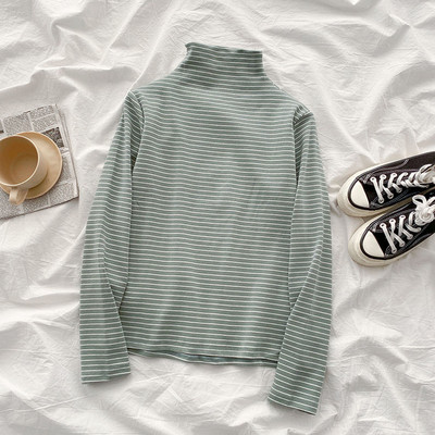 Csíkos női blúz hat színben, magas gallérral és hosszú ujjal