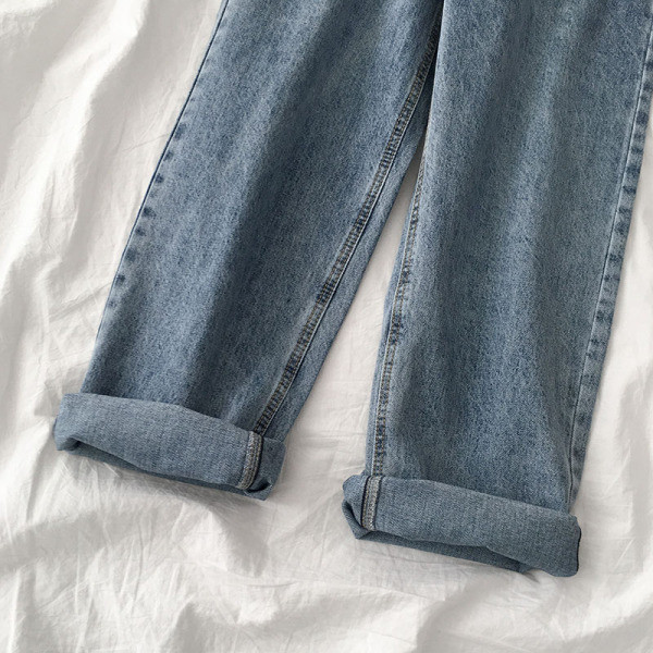 Γυναικεία τζιν φαρδιά σχέδια σε γκρι και μπλε χρώμα με κουμπιά και ψηλή μέση