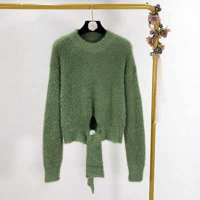 Rövid alsó pulóver derékkötővel, fehér és zöld színben