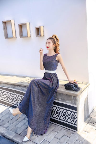 Fényes hatású, elegáns női ruha lila, kék és zöld színekben