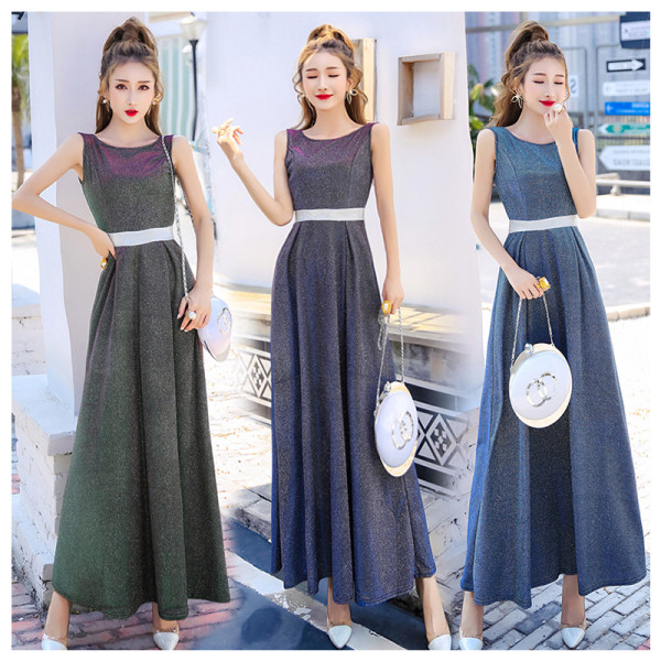 Fényes hatású, elegáns női ruha lila, kék és zöld színekben