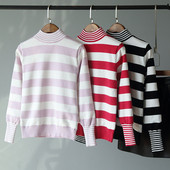 Női őszi-téli csíkos blúz piros, lila és fekete színekben