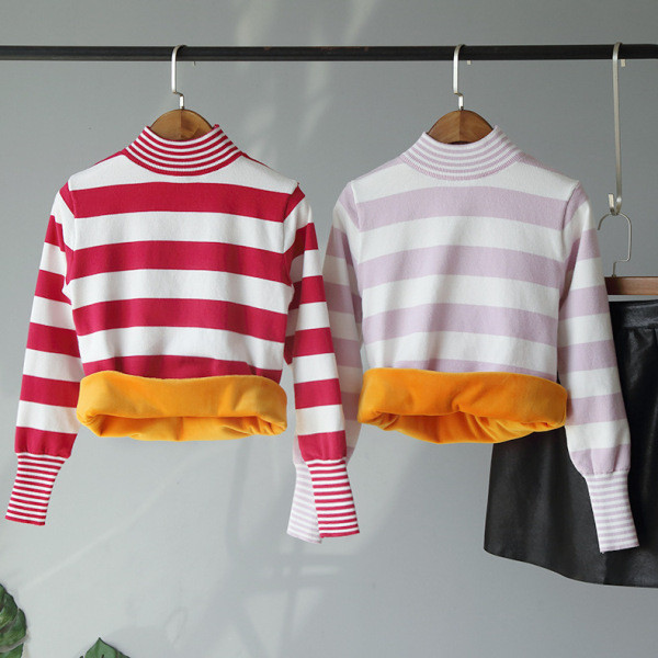 Női őszi-téli csíkos blúz piros, lila és fekete színekben