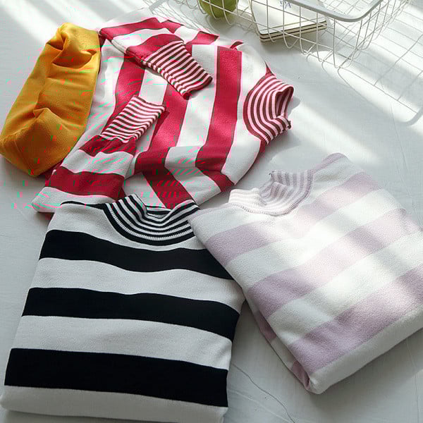 Női őszi-téli csíkos blúz piros, lila és fekete színekben