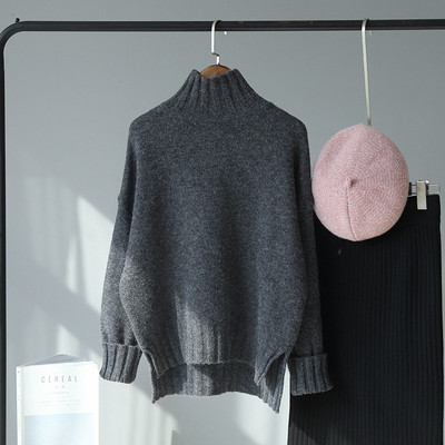 Női téli pulóver magas gallérral és hasítékokkal piros, szürke és bézs színben