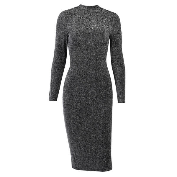 Stílusos női ruha csupasz háttal, fényes hatású szürke és rózsaszín színben