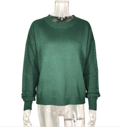 Alkalmi női pulóver ovális nyakkivágással és széles ujjú zöld színben