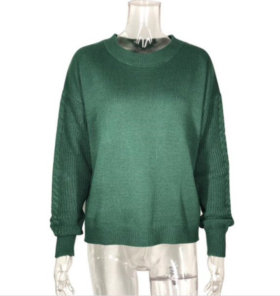 Alkalmi női pulóver ovális nyakkivágással és széles ujjú zöld színben