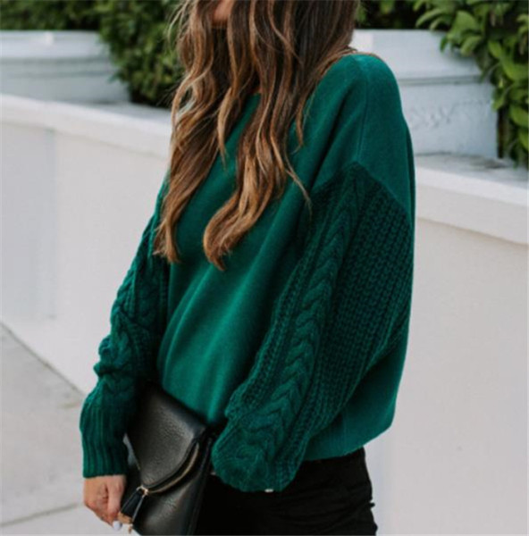 Alkalmi női pulóver ovális nyakkivágással és széles ujjú zöld színben