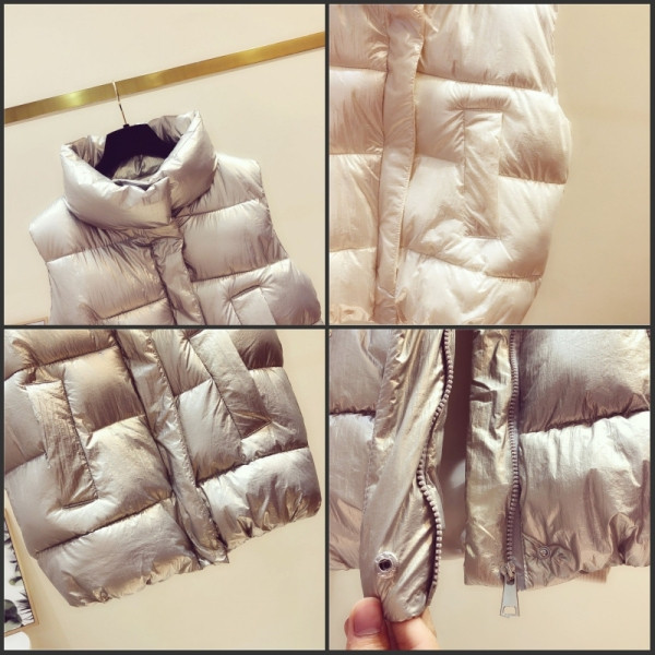 Modern női mellény spitzgallérral, fekete, arany és fehér színekben