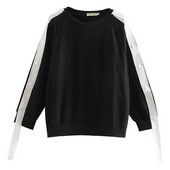 Bluză de damă modernă de culoare neagră, cu nasturi și cravate pe mâneci