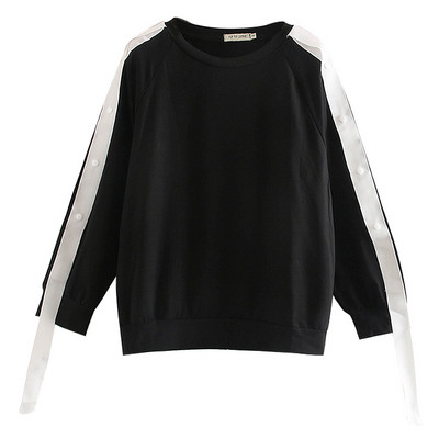 Bluză de damă modernă de culoare neagră, cu nasturi și cravate pe mâneci