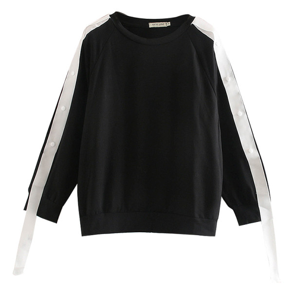 Bluză de damă modernă de culoare neagră, cu nasturi și cravate pe mâneci