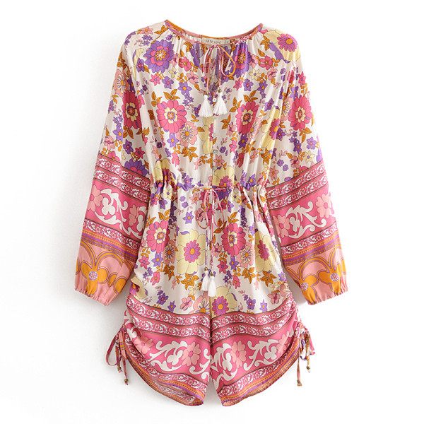 Új modell tavaszi-nyári overall rózsaszín és virágmintás nyakkendővel