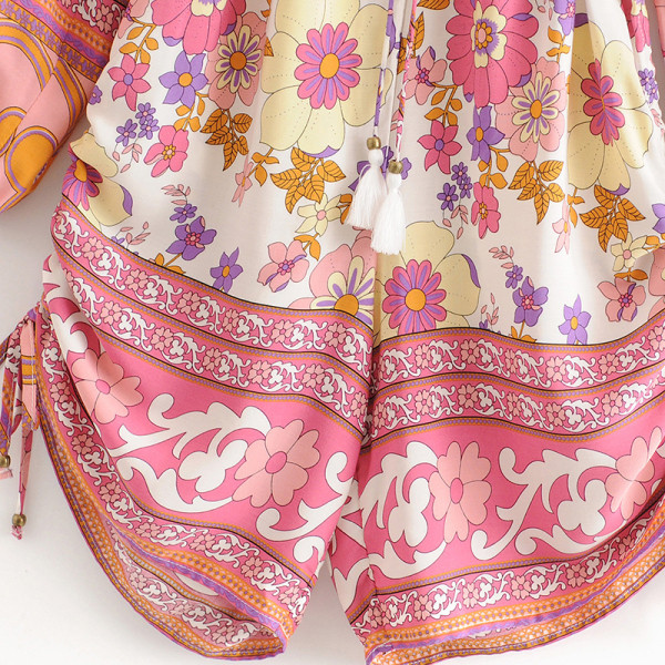 Új modell tavaszi-nyári overall rózsaszín és virágmintás nyakkendővel