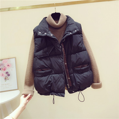 Női őszi-téli mellény zsebekkel és spitzgallérral fekete, bézs és barna színekben