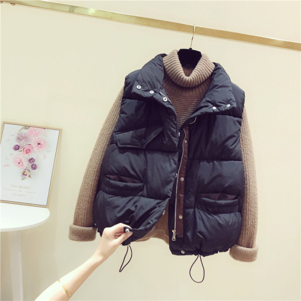 Női őszi-téli mellény zsebekkel és spitzgallérral fekete, bézs és barna színekben