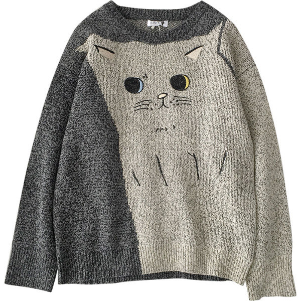 Alkalmi női pulóver hímzéssel és kerek nyakkivágással szürke és piros színben