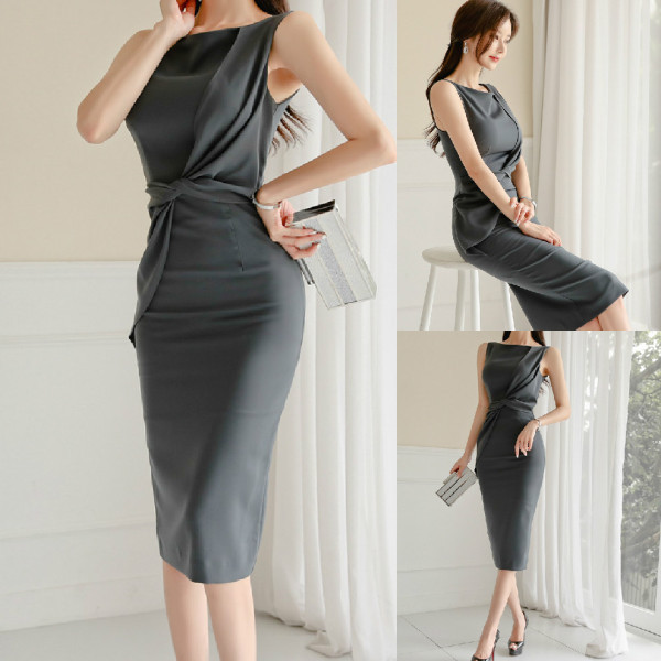 Rochie dama model slim cu decolteu oval de culoare gri