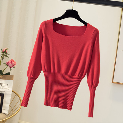 Pulover de damă în cinci culori cu decolteu pătrat și mâneci lungi