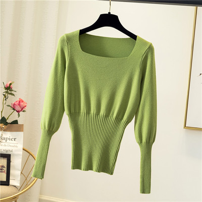 Pulover de damă în cinci culori cu decolteu pătrat și mâneci lungi