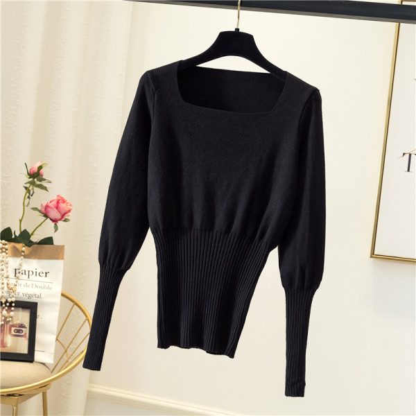 Pulover de damă în cinci culori cu decolteu pătrat și mâneci lungi