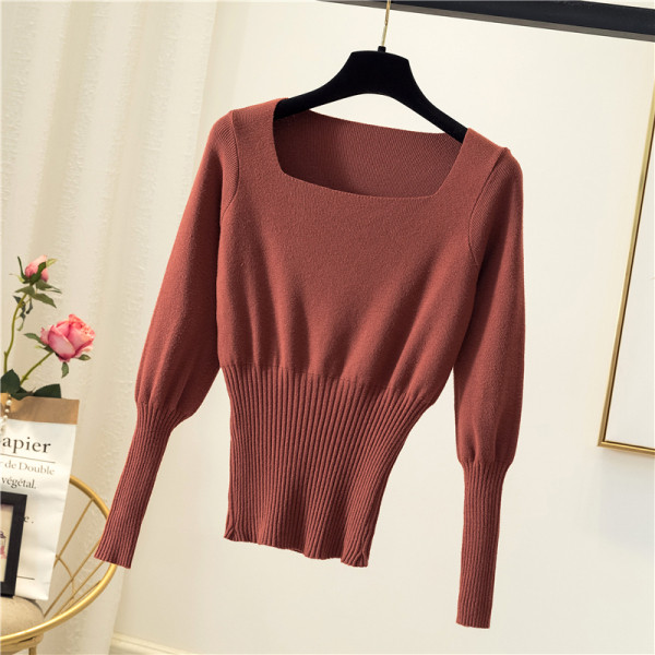 Pulover de damă în cinci culori cu decolteu pătrat și mâneci lungi