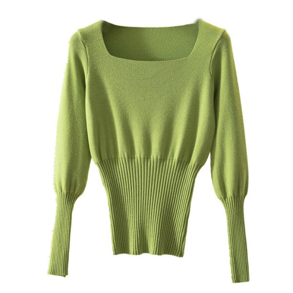 Pulover de damă în cinci culori cu decolteu pătrat și mâneci lungi