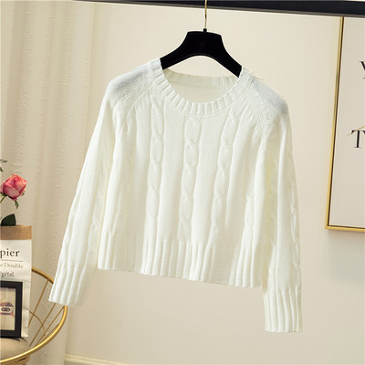 Γυναικείο φαρδύ πουλόβερ σε λευκό, πορτοκαλί, πράσινο και μαύρο χρώμα με στρογγυλό λαιμόκοψη