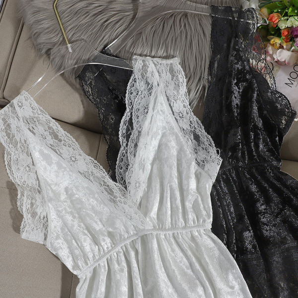 Stílusos női csipke felső fekete-fehér spitz nyakkivágással