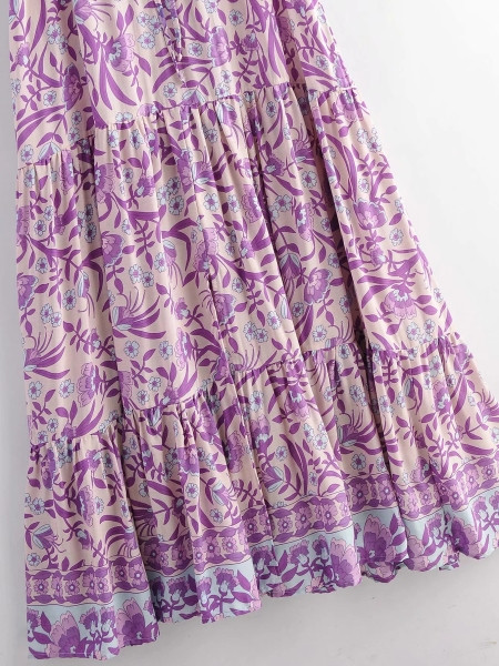 Rochie scurtă casual, cu decolteu în V și mâneci scurte, de culoare violet