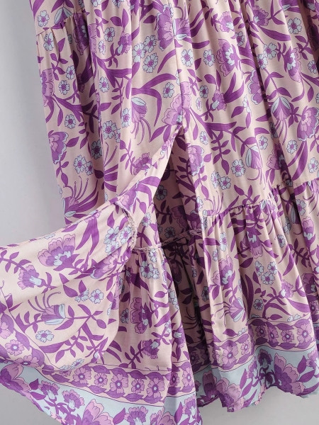 Rochie scurtă casual, cu decolteu în V și mâneci scurte, de culoare violet