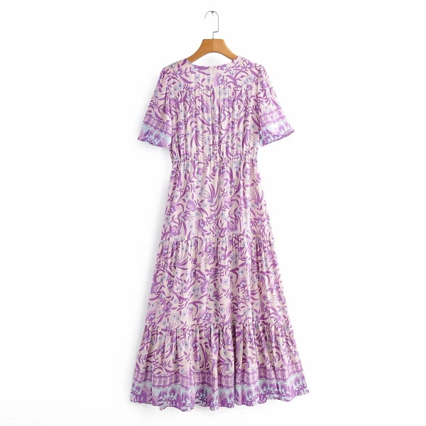 Rochie scurtă casual, cu decolteu în V și mâneci scurte, de culoare violet