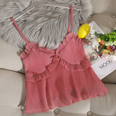 Stílusos női felső vékony pántokkal és fürtökkel sárga, szürke, bézs, szürke és fekete színben