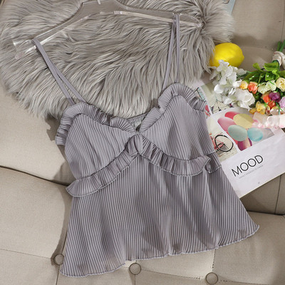 Stílusos női felső vékony pántokkal és fürtökkel sárga, szürke, bézs, szürke és fekete színben