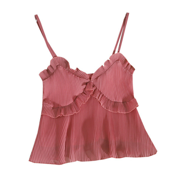 Stílusos női felső vékony pántokkal és fürtökkel sárga, szürke, bézs, szürke és fekete színben