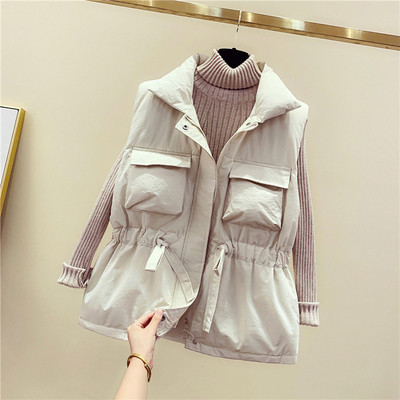 Női alkalmi mellény zsebekkel és derékkötővel, kék, narancssárga, fekete és fehér színben