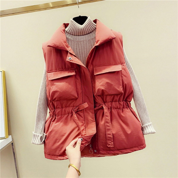 Női alkalmi mellény zsebekkel és derékkötővel, kék, narancssárga, fekete és fehér színben