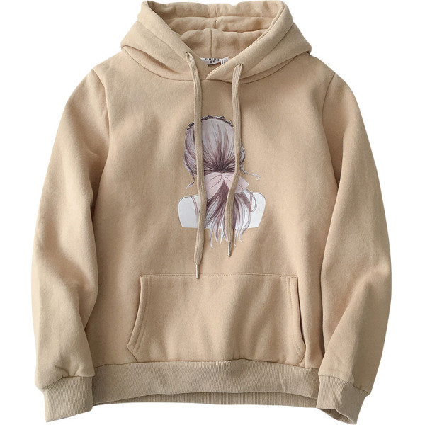 Nappali női pulóver bézs színben, rátéttel és kapucnival