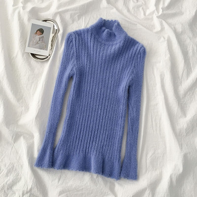 Női pehelypulóver fekete, rózsaszín, kék és bézs színben, pólógallérral