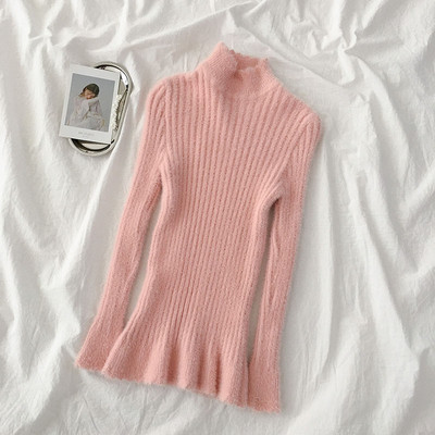 Női pehelypulóver fekete, rózsaszín, kék és bézs színben, pólógallérral