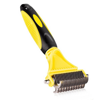 Двустранен инструмент за отстраняване на косми на домашен любимец в жълт цвят 