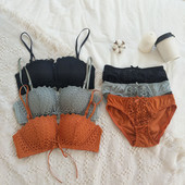 Μοντέρνο γυναικείο σετ σουτιέν και μπικίνι σε πορτοκαλί, γκρι και μαύρο χρώμα