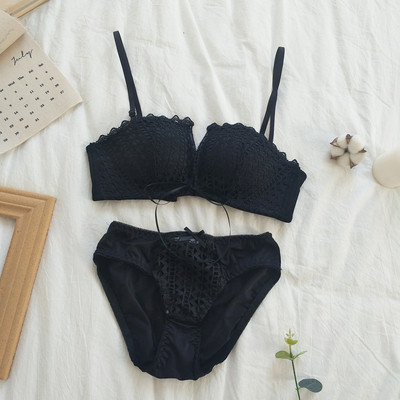 Μοντέρνο γυναικείο σετ σουτιέν και μπικίνι σε πορτοκαλί, γκρι και μαύρο χρώμα