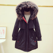 Női téli kabát hosszú és szabású fekete és bézs színben