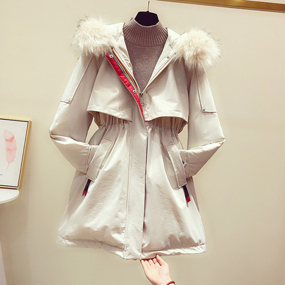 Női téli kabát hosszú és szabású fekete és bézs színben