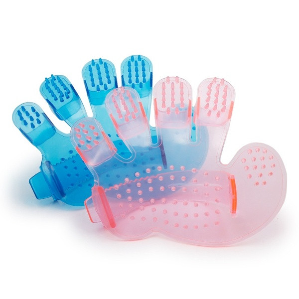 Мека каучукова четка за баня подходяща за кучета и котки в син и розов цвят 