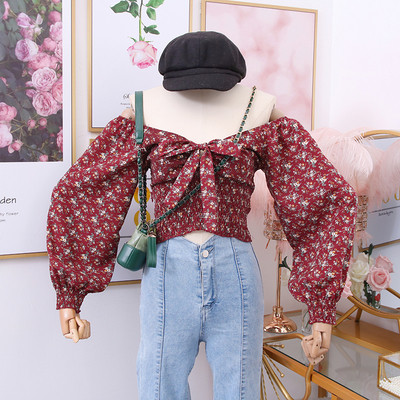 Μοντέρνα γυναικεία μπλούζα με βαθύ λαιμόκοψη, κορδέλα και φαρδιά μανίκια σε διάφορα χρώματα