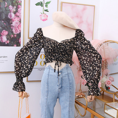 Bluză de damă actuală cu motive florale și mâneci largi