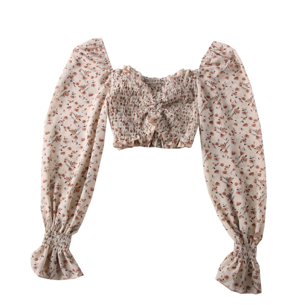 Bluză de damă actuală cu motive florale și mâneci largi